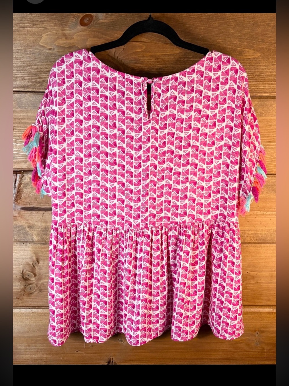 ANDREE BY UNIT Pink Patterned Tassel Peplum Tunic Top Size Small 🩷 - Picture 4 of 6